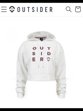 Outsider White Mid Cropped Plush Logo Hoodie M